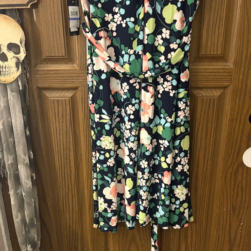 Tommy Hilfiger Sleeveless WaterColor Floral Midi Dress W/ Waist Tie - Picture 8 of 8